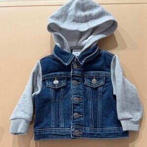 Okie Dokie Blue Denim Jacket with Gray Hood